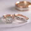 WUKALO Gorgeous 3Pcs Set Women Wedding Rings Mosaic CZ Two Tone Romantic Female Engagement Rings Fashion Jewelry Top Quality291N