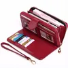 Carteira feminina para cartão de crédito, bolsa feminina de marca de moda longa com três dobras, bolsa de moedas de couro, bolsa sólida feminina carteiras247v
