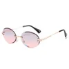 Frameless Trimmed 여성 선글라스 패션 소형 라운드 태양 안경 금속 사원 7 색 도매