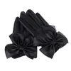 Jesień i zima Moda Kobiety Panie Butterfly Bow Wrist Soft Skórzane Rękawiczki Mitten Half Finger Gloves1