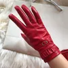 Ladies Gloves Sheep Leather Velvet Autumn Winter Warm Lace Button Short Style Fashion Yellow Orange Wholesale1