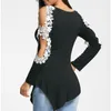 Blusas de mujer, camisas de mujer 2022, blusa de punto con cuello alto, blusas sexis para mujer, camisa de punto con hombros descubiertos, camisa larga negra sólida