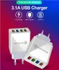 3.1A snelle voedingsadapter USB-oplader 4USB-poorten Adaptieve wandlader Quick 3.0 Opladen Reizen universeel EU US Plug opp pack