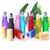 100pcs/lot Wood lines cap Gemstone roller bottle 5ML glass oil bottles Empty Essential Oil Roll On Roller Ball bottle