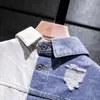 Männer Jacken 5XL Denim Jacke Männer Herbst Winter Mode Lässig Patchwork Drehen-unten Kragen Mantel Streetwear Männliche Kleidung Große größe