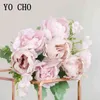Gifts for women YO CHO Bloom Artificial Fake Peonies Silk Flowers Bouquet Backdrop for Wedding Home Decoration Blue Faux Flowers 7 Heads Peony