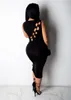 Femmes Sans manches char bandage noir robe sexy oneck creux out genoux bodycon midi robe célébrité robes vestidos6180240