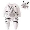 Nova Moda Bebê Menino Dos Desenhos Animados Zebra Jumpsuits + Hat 2pcs Outfits Casual Recém-nascido Bebé Menina Roupas Infantil Conjunto de Roupas 210309