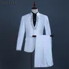 Pantolon Ternos C1007 ile Beyaz İşlemeli Elmas Suit Erkekler Wedding Damat Smokin Standı Yaka Balo Stage Kostüm Mens Suits