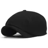 Berets Plus Size Caps Negros Sólidos Para Homens Lã Beret Chapéu Francês Tampão Pico Feminino Casual Sboy Ivy Boinas Abóbora Boné
