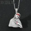 Hip Hop Iced Out Madonna Pistol Dripping Blood Solid Back Pendant Necklace Gold Silver Plated Mens Bling Jewelry