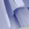 Exfer Женские повседневные ZA синие свободные поплинские рубашки негабаритные топы женские мода мода с длинным рукавом одиночная грудная воротник вручную вручать 201126