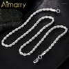 Aimearry 925 Sterling prata 4mm redondo torcido corda colar para mulheres homens casamento presentes de aniversário charme moda jóias cadeias