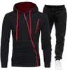 Tracksuit homens dois pedaços conjunto hoodies + calça moletom zipper sportswear homens causal homens macho com capuz ropa hombre 201128