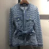 Vintage Blue Denim Jacke Mit Gürtel Taille Ripped Loch Frauen Mantel 2019 Herbst Langarm Taschen Streetwear Neue T200319