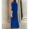 Vintage blauw 3xl plus maat gebreide coltrui wollen trui midi jurk herfst winter casual vrouwen elegante bodycon lange truien 201223