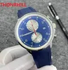 Luxury fashion men japan quartz battery powers movement watch all sub dials working 45MM calendar classic generous black blue rubber silicone business wristwatch