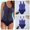 2020 plus rozmiar One Piece Swimwear Sexy Kobiety Bikini Polka Dots Summer Padded Floral Monokini Ruched Kostium kąpielowy Dziewczyny Damskie T200708