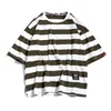 Cotton Loose Fit Short-Sleeved Men's T shirt Stripe Plus Size Summer Oversized Tee O Neck Casual Male Tops