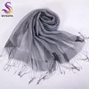 Nouveau élégant foulard en soie Organza châle mode 100% soie de mûrier argent gris femme longues écharpes automne hiver dames gland Cape S285O