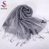 New Elegant Organza Silk Scarf Shawl Fashion 100 Mulberry Silk Silver Grey Female Long Scarves Autumn Winter Ladies Tassel Cape S5408268