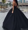 Robe de bal noire quinceanera robes de bal chérie zipper sans dos pour plis doux robes de soirée personnalisées ba