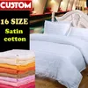 Bettwäsche-Sets Großhandel-Custom Pure Cotton Satin EL Bettbezug-Set King-Sets, weiße graue feste Bettwäsche, Quilt-Kissenbezug # QY381