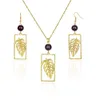 Set di gioielli di orecchini collana 14k oro foglia rotonda foglia nera perla polinesiana people fiore hawaiano set all'ingrosso per le donne festa