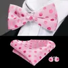 Bow Ties Hi-Tie Classic Pink For Men Silk Butterfly Pre-bunt Tie Pocket Square Cufflinks Set Wedding Party Floral Bowties1