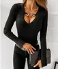 Sexy New Womens v Neck Metal Inverno Outono Suéteres Longas Mangas Manter Base Quente Tamanho S-2XL