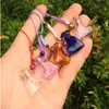 Heart Shaped Small Glass Bottles with Braided Nylon Rope Keychains DIY Mini Perfume Jars Vials Mixed Color 7pcs