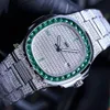 TWF 포장 된 다이아몬드 5719 A324 자동 남성 시계 녹색 보석 스틱 완전히 아이스 아웃 다이아몬드 스테인레스 스틸 브레이슬릿 슈퍼 에디션 보석 시계 PURETIME F6
