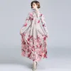 Spring Summer Fall Runway Letter Floral Print Collar Ribbon Tie Neck Long Sleeve Women Party Casual Empire Waist Maxi Dress LJ200810