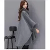 Ponchos 및 Capes 여성 2020 크리스마스 패션 플레어 슬리브 가짜 모피 칼라 겨울 양모 망토 케이프 코트 Poncho 긴 오버 코트