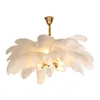 Nordic Light Luxury Chandeliers Creative Clothing Ctore G9 All Copper LED Hanging Lamp Romantic Princess Bedroom Ostrich Feather