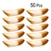 50pcs de barco descart￡vel Bandeja de madeira Birch natural de madeira serve pratos para alimentos lanches petiscos pzlr0