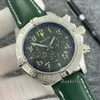 Montre de Luxe Yeşil Erkek İzle Deri Bilezik VK Kuvars Chronograph Saatı 46mm Spor Uhren