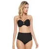 Sexy Black High Waist Shell Bikini Women 2PC Set Pearl Rope Halter Bikinis Women Bathing Suit M192C