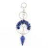 Natursten Keychains Rock Quartz Livet Träd Amulet Pendulum Amethysts Rosa Kristall KeyRing Keyhållare för Kvinnor Healing