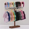 Multicolor Paspoort Houder Gunst Siliconen Kralen Armband Lederen Tassel Sleutelhanger Elastische Bead Bangle Marbling Card Case Portemonnee