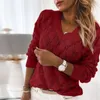 Kobiet Sweters Women's Women Solid Color Knity Sweater jesień i zimowe puste wzór pióra Długie rękawie