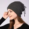 Mehrlagiges Strickmützenhalstuch mit Fleece-Futter, winterwarmes Totenkopf-Mützen-Strickhalstuch für Damen. Modischer Wille und sandiges Geschenk