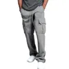 Newly Men Cargo Pockets Sweat Pants Casual Loose Trousers Solid Color Soft for Sports DO99 1114
