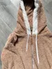 Kvinnors Fur Faux Mode Vinter Jacka Plush Patchwork Zipper Fick Hooded Solid Jackor Kvinnor Retro Lös Långärmad Plus Storlek Coat