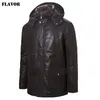 FLAVOR Herren Echtlederjacke Schweinsleder Herren Winter Warmer Mantel mit abnehmbarer Kapuze Pelzkragen LJ201029