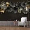 Özel 3d duvar kağıdı bitki yaprakları mermer doku duvar resimleri modern lüks oturma odası kanepe tv arka plan ev dekor