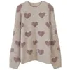 HLBCBG Heart Pattern Knit Pull Pull Femmes Jumper Hiver Coréen Kawaii Mignon À Manches Longues Pull Moelleux Femme 210203