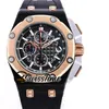 بيع 26568 Quartz Chronograph Mens Watch Black Texture Dial Stopwatch two Tone Rose Gold Case Rubber Sport Watches Swisstime A15