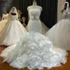 Vestidos de novia de sirena de lujo, tren sin tirantes, Organza, volantes, fajín de cristal, vestido de novia, bata de novia 2022