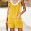 2020 New Summer Cotton Linen Jumpsuit Femmes Casual Loose Lace Pocket Lace Up Cuissard Étudiant U-Neck Jumpsuit Salopette T200701